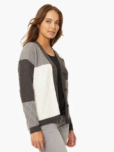 Patchwork Knit Button-Front Cardigan in Color Heather Grey Combo | Jones New York