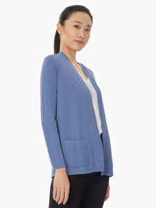 Open Front Ribbed Icon Cardigan, Mineral Blue | Meison Studio Presents Jones New York