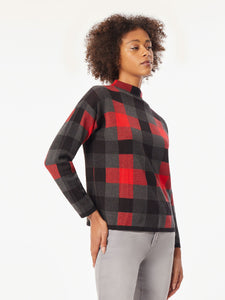 Checked Mock Neck Jacquard Sweater in Color Rouge Combo | Jones New York