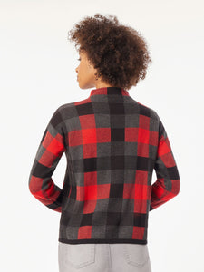 Checked Mock Neck Jacquard Sweater in Color Rouge Combo | Jones New York