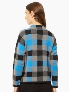 Checked Mock Neck Jacquard Sweater, Electric Blue Combo | Meison Studio Presents Jones New York