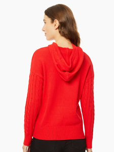 Hooded Cable Knit Sweater, Rouge | Meison Studio Presents Jones New York