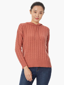 Hooded Cable Knit Sweater, Fawn | Meison Studio Presents Jones New York