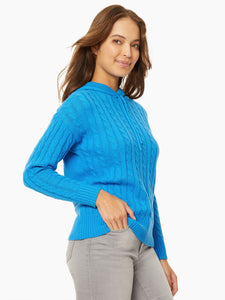 Hooded Cable Knit Sweater, Electric Blue | Meison Studio Presents Jones New York