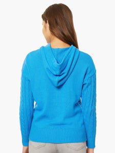 Hooded Cable Knit Sweater, Electric Blue | Meison Studio Presents Jones New York