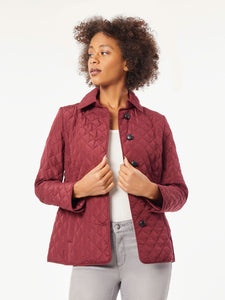 Five-Button Quilted Jacket in Color Bordeaux | Jones New York