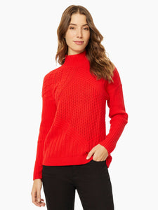 Reverse Jersey Multi-Stitch Mock Neck Sweater, Rouge | Meison Studio Presents Jones New York