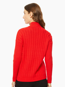Reverse Jersey Multi-Stitch Mock Neck Sweater, Rouge | Meison Studio Presents Jones New York