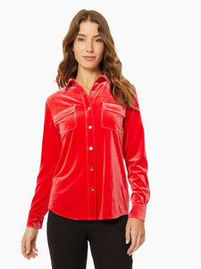 Button-Front Velour Utility Shirt, Rouge | Meison Studio Presents Jones New York