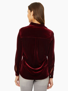 Button-Front Velour Utility Shirt, Bordeaux | Meison Studio Presents Jones New York