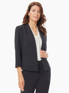 Rolled Cuff Stretch Crepe Front Seamed Jacket in the color Black | Kasper