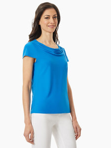 Draped Cowl Neck Jersey Knit Top in the Color Riviera | Kasper