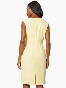 Split Neck Stretch Crepe Sheath Dress, Pale Yellow | Meison Studio Presents Kasper