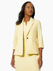 Notch Collar One-Button Stretch Crepe Jacket, Pale Yellow | Meison Studio Presents Kasper