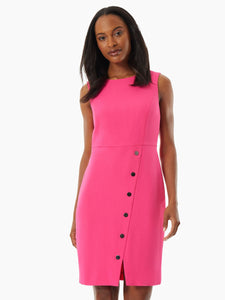 Snap Detail Stretch Crepe Sheath Dress in the Color Pink Perfection | Kasper
