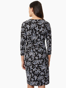Side Tie Jersey Knit Wrap Dress, Black/Multi | Meison Studio Presents Kasper