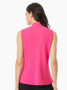 Tie Neck Sleeveless Jasper Crepe Blouse in the Color Pink Perfection | Kasper