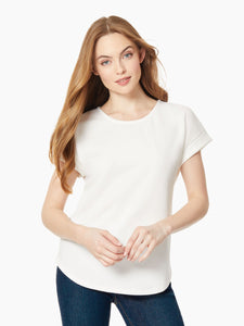 Short Cuffed-Sleeve Scoop Neck Tee in the Color NYC White | Jones New York