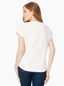 Short Cuffed-Sleeve Scoop Neck Tee in the Color NYC White | Jones New York