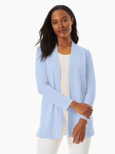 Open-Front Ribbed Trim Knit Cardigan in the color Oxford Blue | Jones New York 