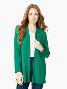 Open-Front Ribbed Trim Knit Cardigan in the Color Kelly Green | Jones New York