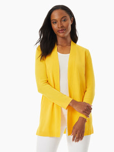 Open-Front Ribbed Trim Knit Cardigan in the Color Sunflower | Jones New York 