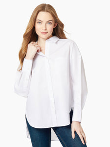 Oversized Cotton Poplin Hi-Lo Utility Shirt in the Color NYC White | Jones New York