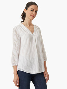 Chiffon V-Neck Kelly Blouse in the Color NYC White | Jones New York 