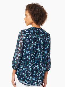 Chiffon V-Neck Kelly Blouse in the Color Collection Navy Multi | Jones New York