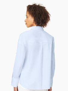 Button Sleeve Drop Shoulder Cotton Poplin Shirt in the color Light Oxford Blue