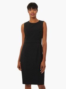 Banded Waist Stretch Crepe Sheath Dress in the Color Black/Lily White | Kasper