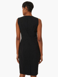 Banded Waist Stretch Crepe Sheath Dress in the Color Black/Lily White | Kasper