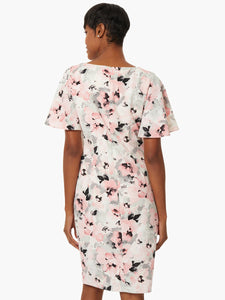 Flutter Sleeve Scuba Crepe Sheath Dress in the Color Tutu Pink Multi | Kasper