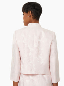 Floral Jacquard Open Front Stand Collar Jacket in the Color Tutu Pink | Kasper