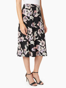 A-Line Jersey Knit Midi Skirt in the Color Black/Multi | Kasper