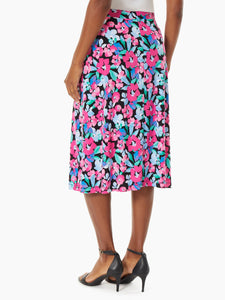 A-Line Jersey Knit Midi Skirt in the Color Black/Pink Perfection/Riviera Floral | Kasper