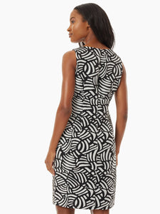 Abstract Jacquard Sleeveless Sheath Dress in the Color Black/Lily White | Kasper