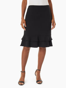 Tiered Ruffle Hem Stretch Crepe Pencil Skirt in the Color Black | Kasper