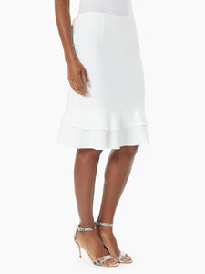 Tiered Ruffle Hem Stretch Crepe Pencil Skirt in the Color Lily White | Kasper