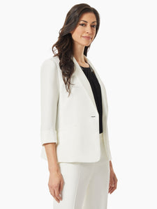 Rolled Cuff Pique One-Button Blazer in the Color Lily White | Kasper