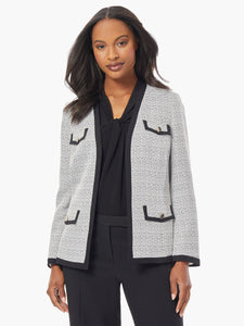 Button Detail Framed Tweed Jacket in the color Lily White/Black | Kasper
