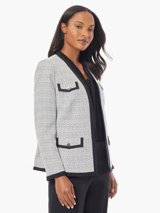 Button Detail Framed Tweed Jacket in the color Lily White/Black | Kasper