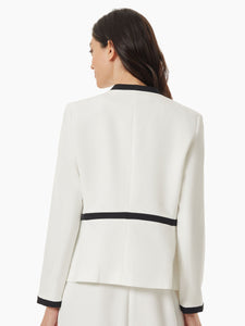 Contrast Trim Framed Crepe Jacket in the Color Lily White/Black | Kasper