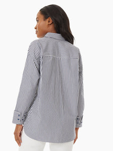 Oversized Cotton Button-Front Shirt in the Color Collection Navy/NYC White | Jones New York 