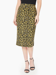 A-Line Jersey Knit Midi Skirt in the Color Black / Butterscotch Multi | Kasper