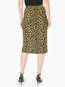 Plus Size A-Line Jersey Knit Midi Skirt in the color Black/Butterscotch Multi 
