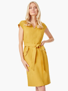 Plus Size Notched Neckline Belted Crepe Dress in the color Butterscotch | Kasper