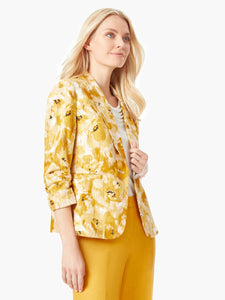 Linen Blend Ruched Sleeve One-Button Blazer in the color Butterscotch Multi | Kasper