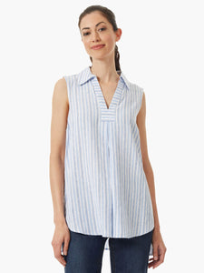Sleeveless Striped Linen-Blend Tunic in the color Oxford Blue Multi | Jones New York