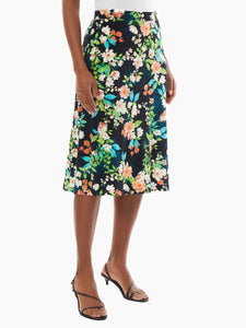 A-Line Jersey Knit Midi Skirt, Papaya/Kiwi Multi | Kasper